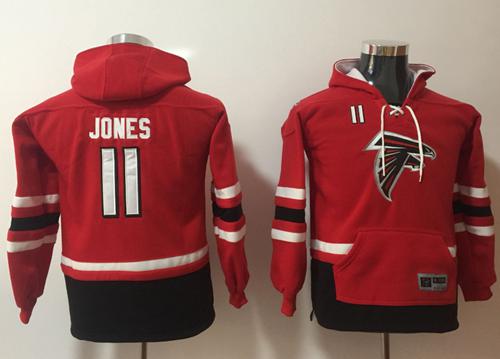 Nike Falcons #11 Julio Jones Red/Black Youth Name & Number Pullover NFL Hoodie - Click Image to Close